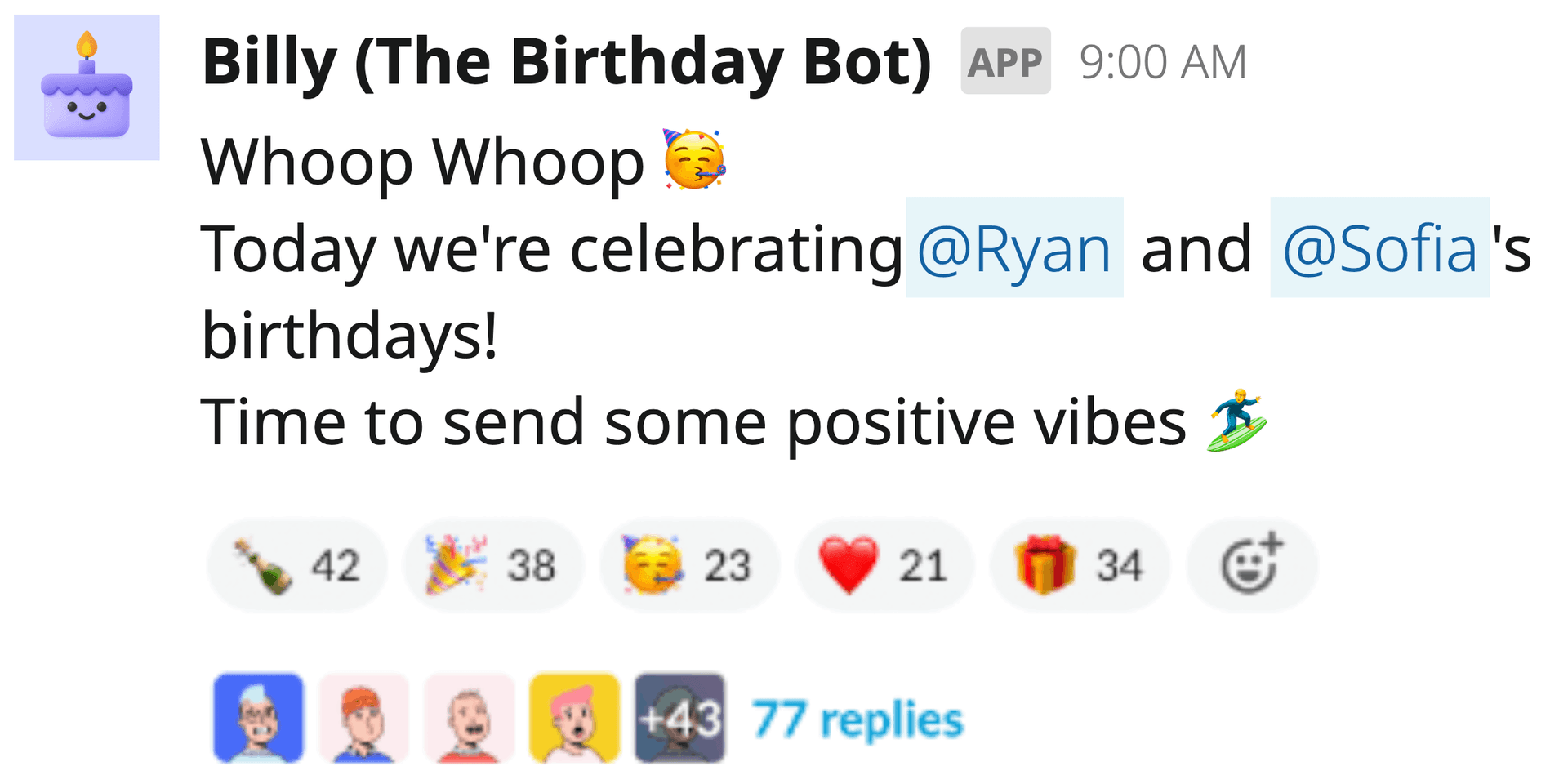 Preview of Billy celebrating birthdays in Pumble