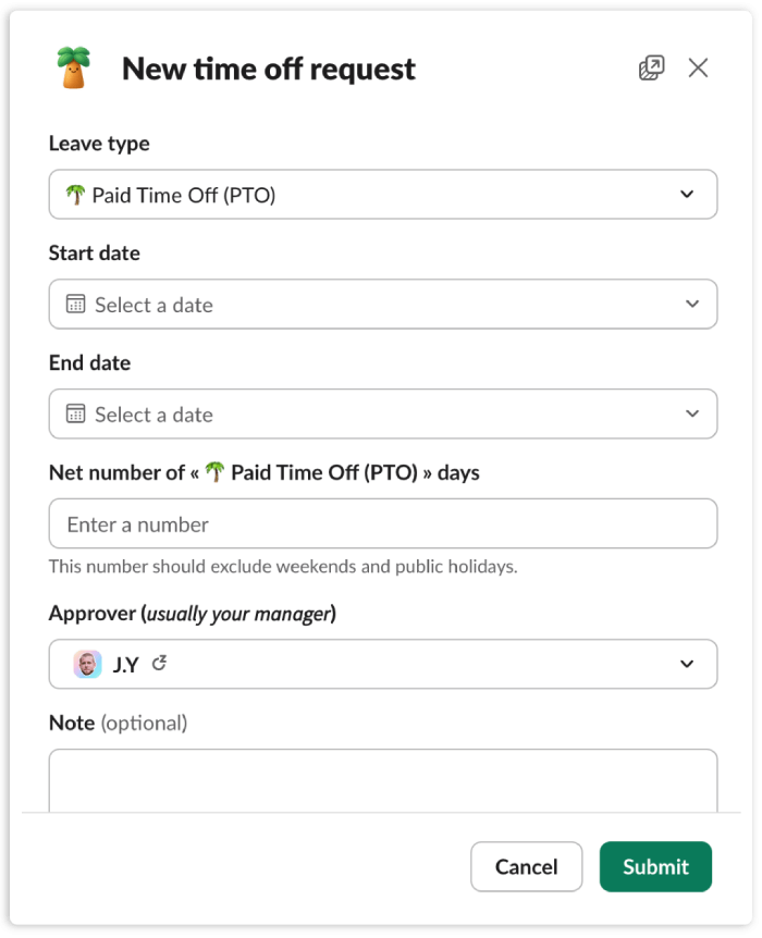 vacation requests in slack