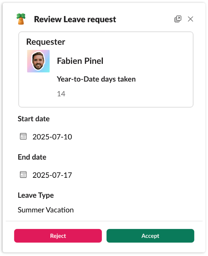 vacation tracker in slack