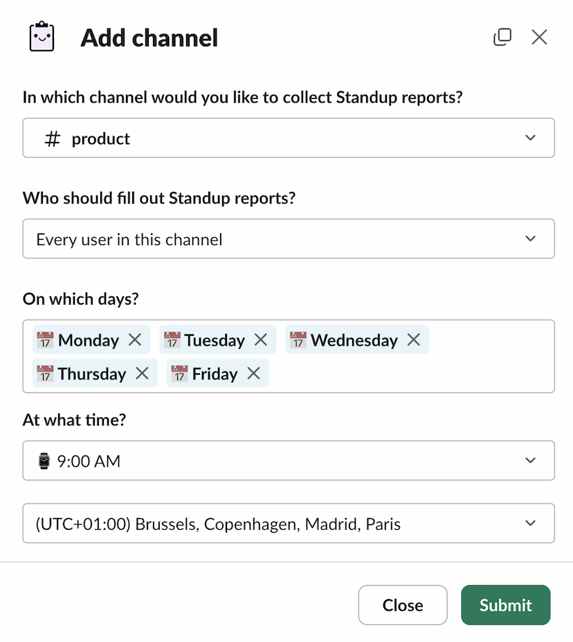 run standup in slack