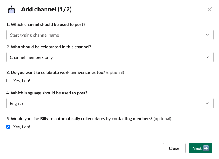 settings for billy birthday