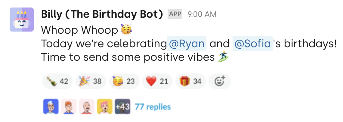 classic formating for birthday messages in slack