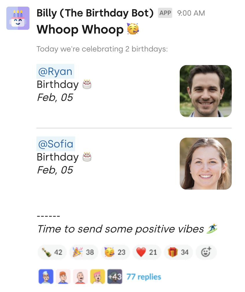 format message for birthdays in slack