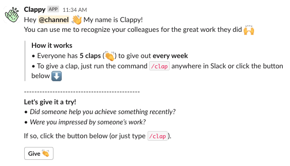 introduction clappy kudos message