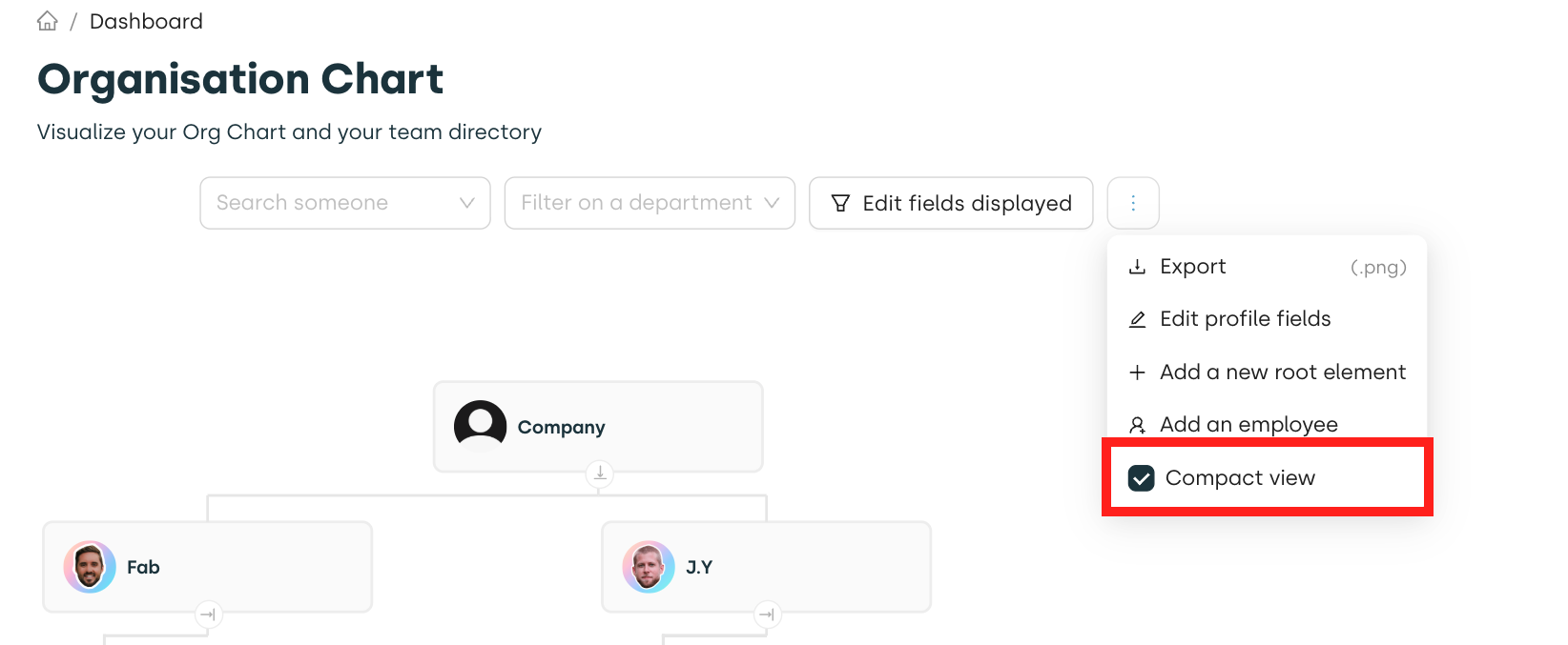 compact mode linky org chart