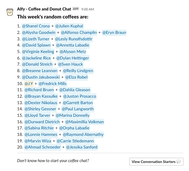 Alfy posts the list of connections