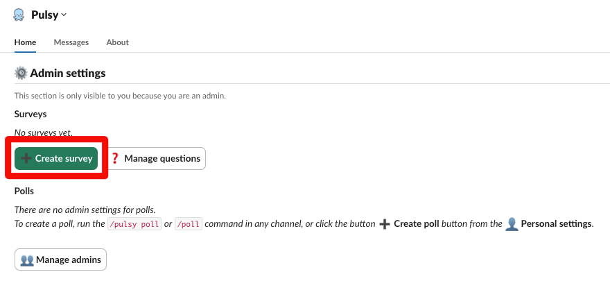 pulsy home tab admin settings