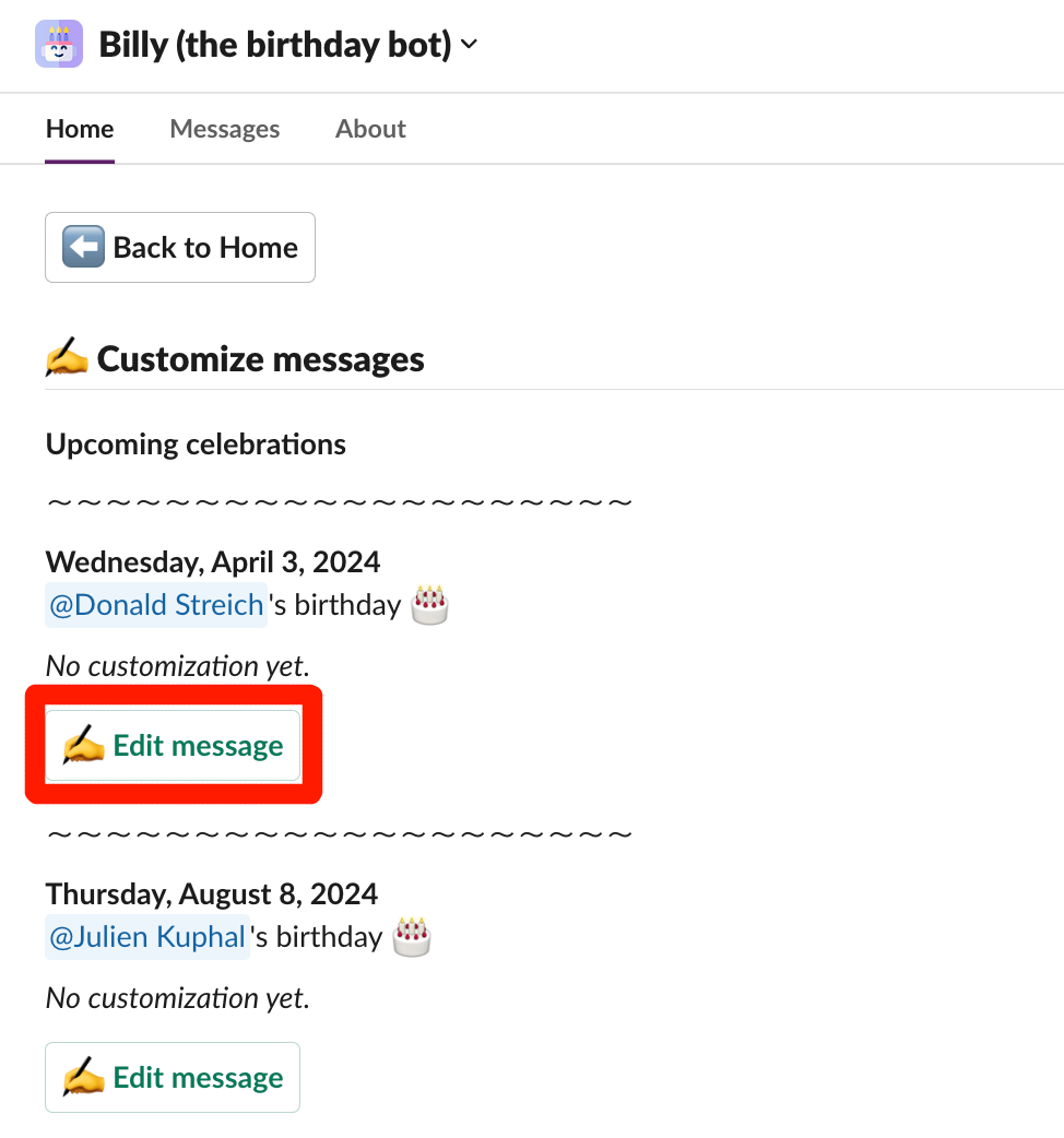 edit message for more personalisation for birthdays