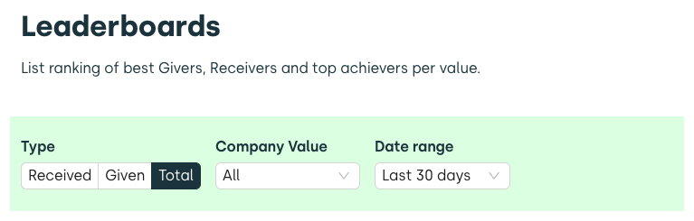 leaderboard filters