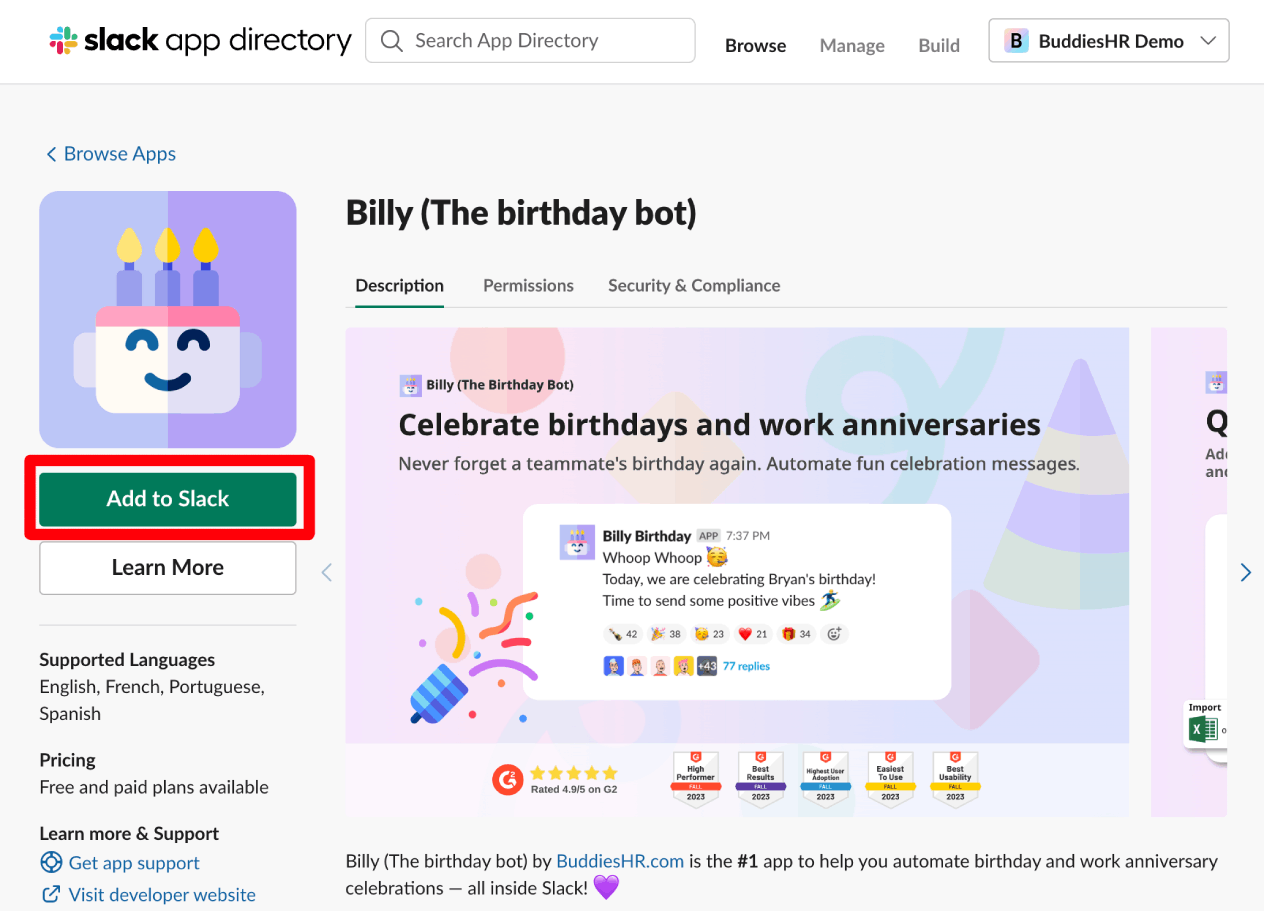 install birthday bot from slack directory