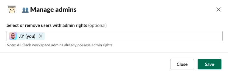 add or remove admins in slack