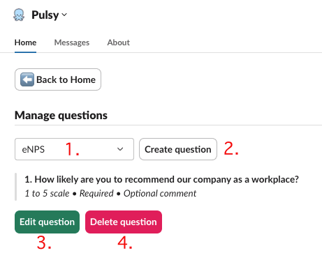 pulsy manage questions view