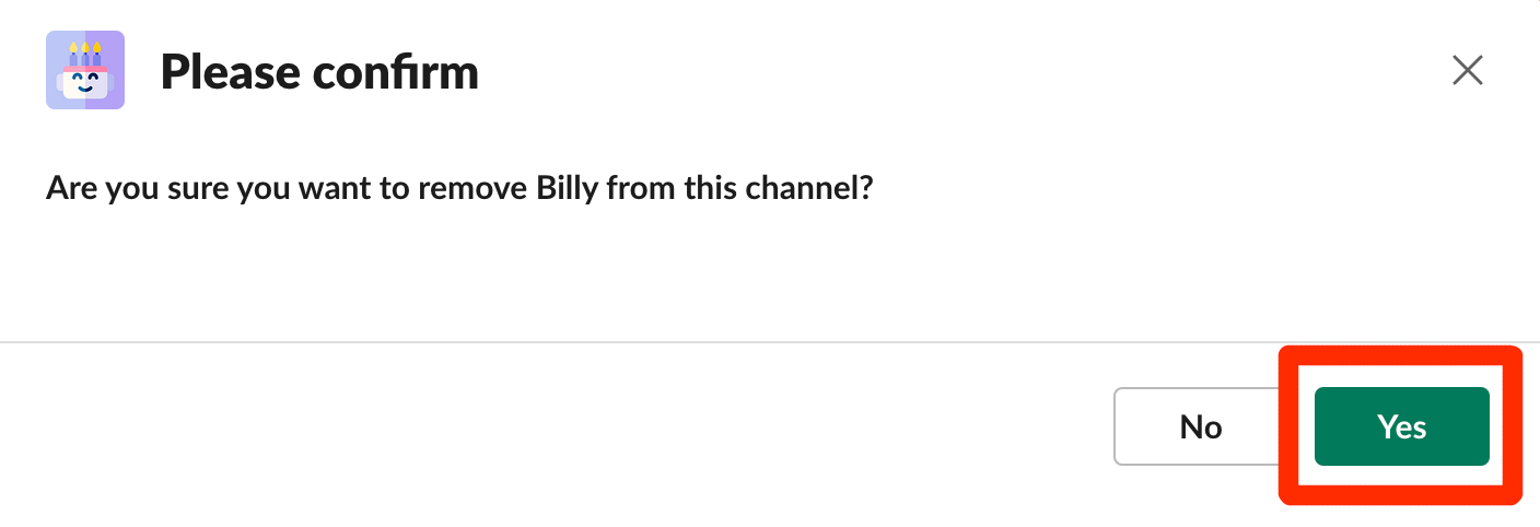 confirm remove billy from a channel