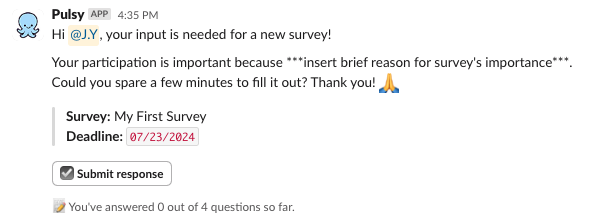 respond survey from Pulsy's DM