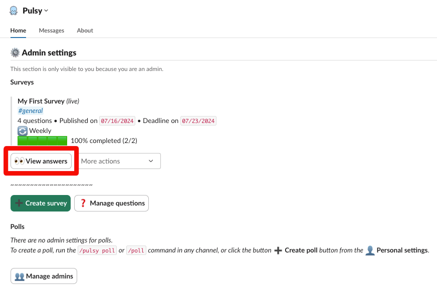 pulsy view answers button for a survey