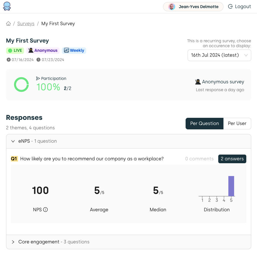 pulsy dashboard survey page