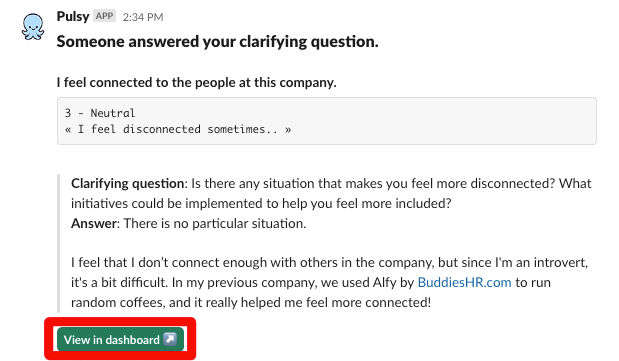 pulsy Slack notifications when a user answer your clarifying questions