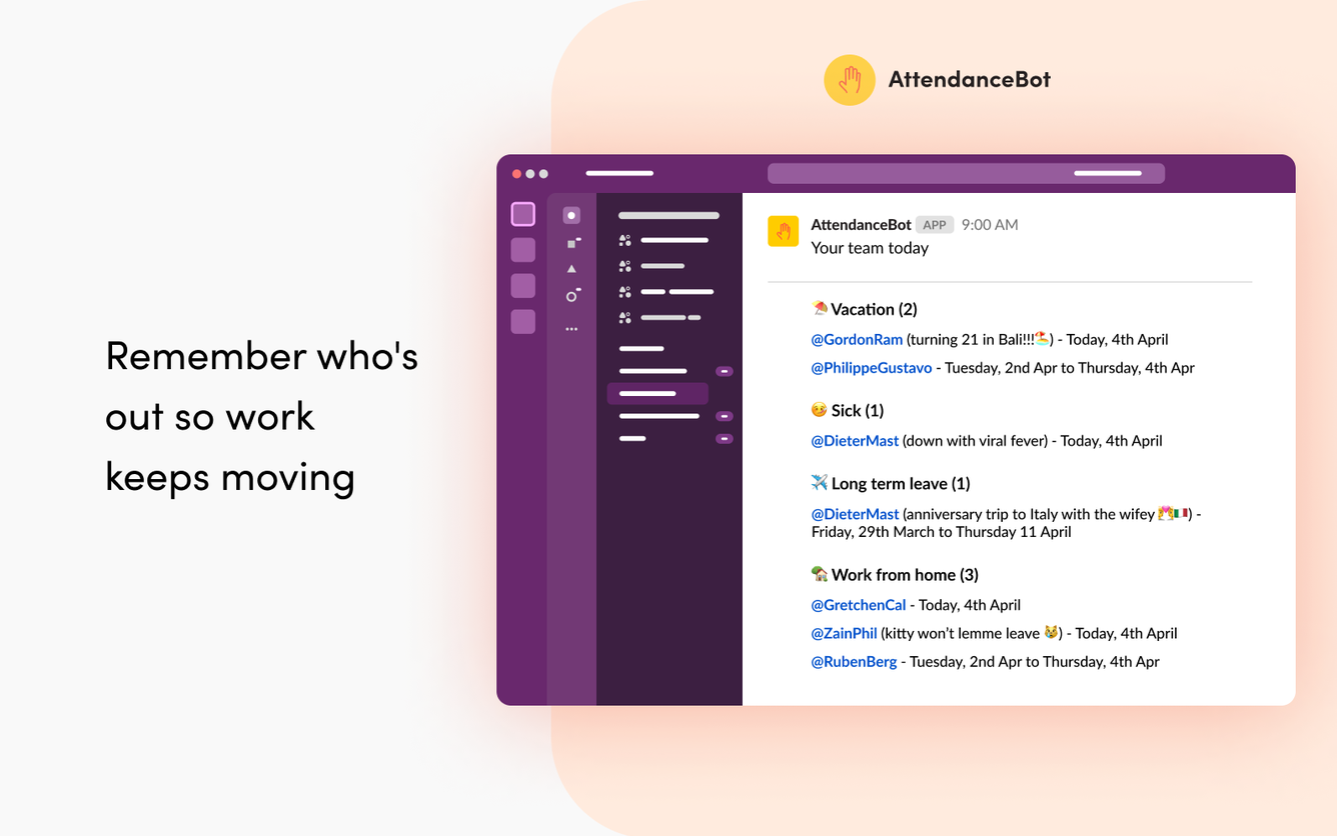 AttendanceBot in Slack