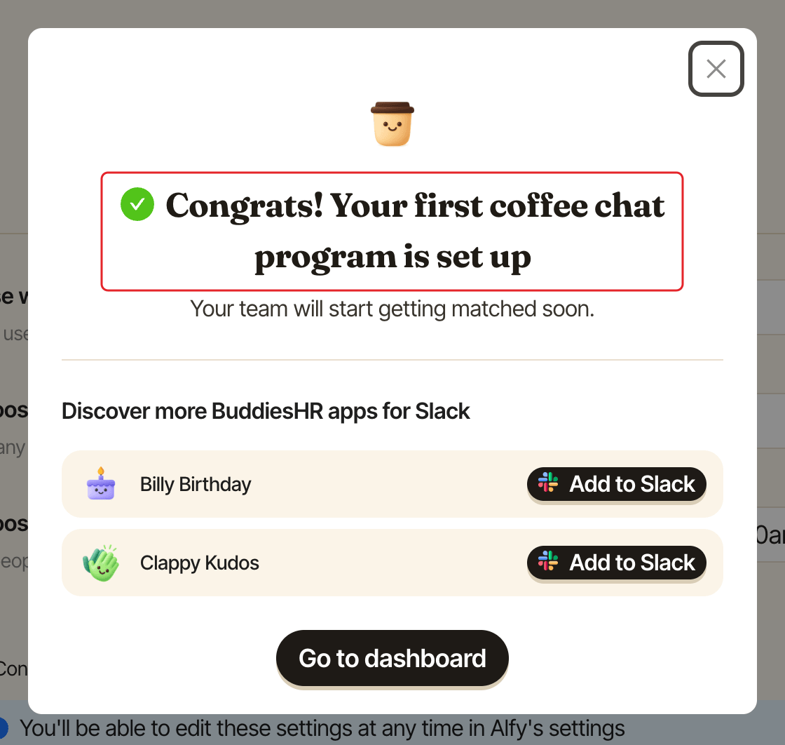 The success window after setting up Alfy, with the title highlighted