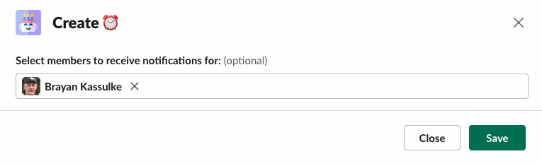 The window to select members to receive notifications for, with one member selected