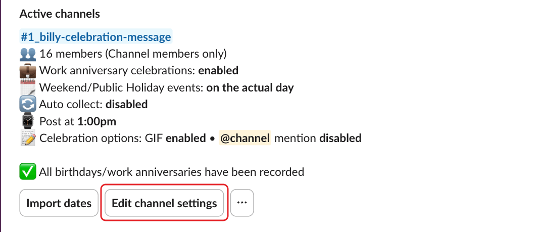 Billy's admin settings, with the Edit channel settings button highlighted