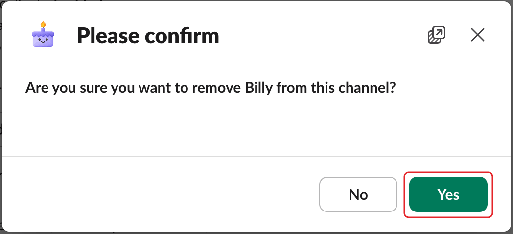 The Please confirm window, with the Yes button highlighted