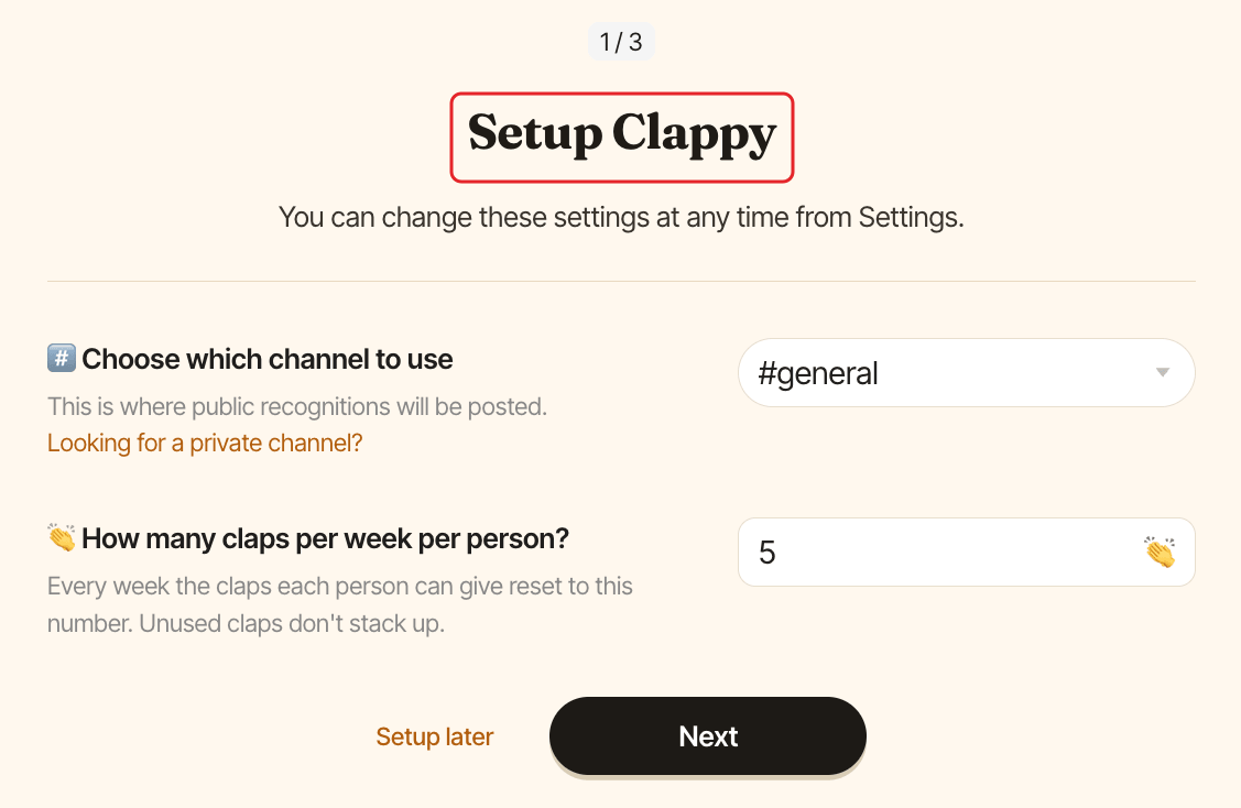 The Setup Clappy page of the web dashboard, with its title highlighted