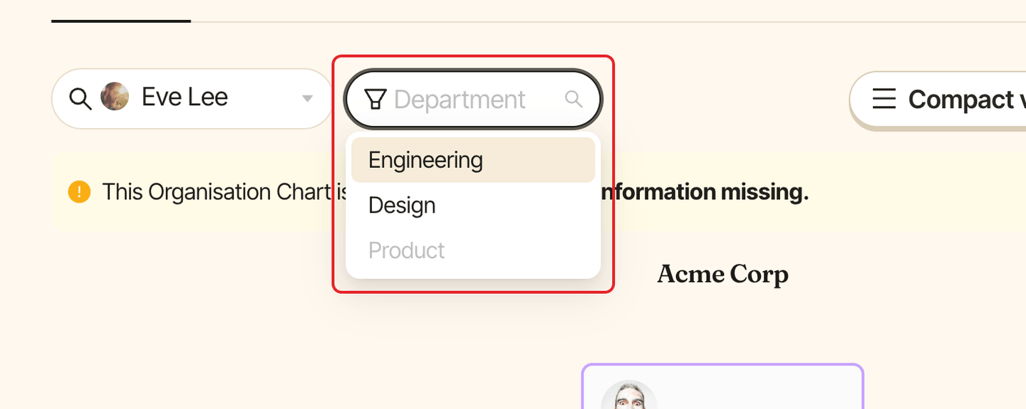 The Department filter open, highlighted