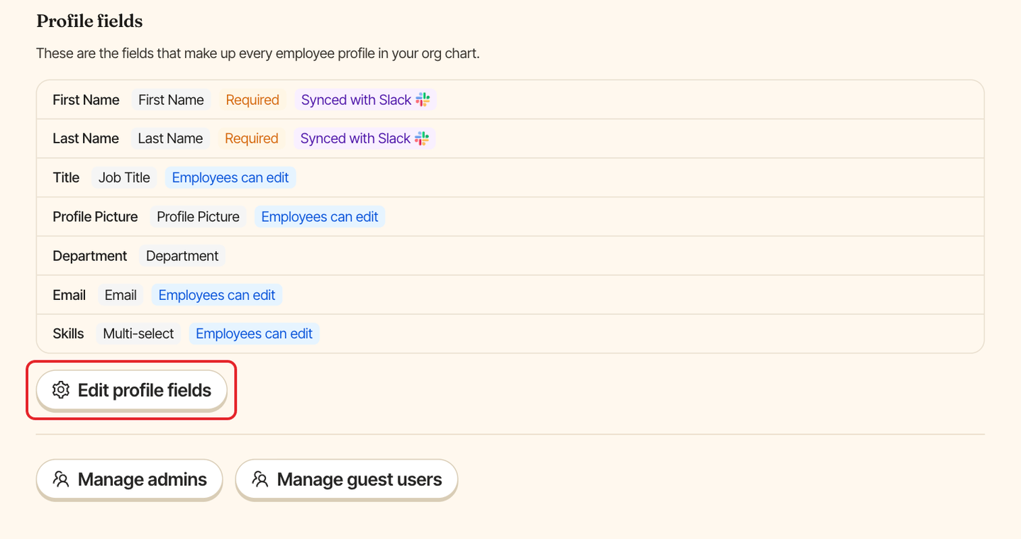 The Linky Settings tab, with the Edit profile fields button highlighted