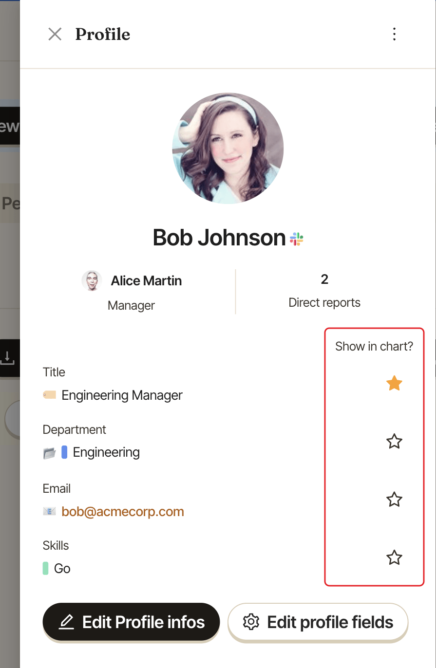 The Profile panel, with the Show in chart? star column highlighted