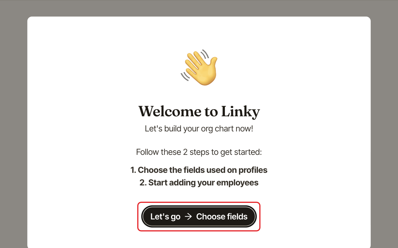 The Welcome to Linky screen, with the Let's go button highlighted