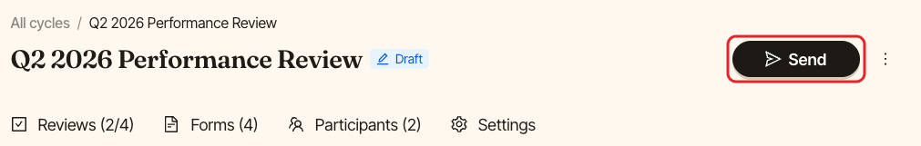 A draft SimplePerf cycle, with the Send button highlighted