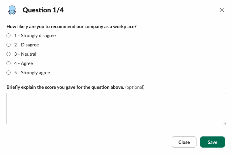 A Pulsy survey question with its answer options