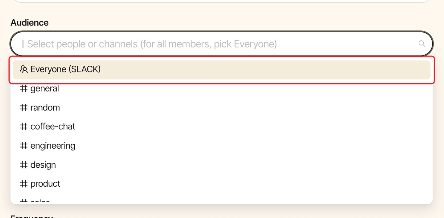 The Audience field open, with the Everyone option highlighted
