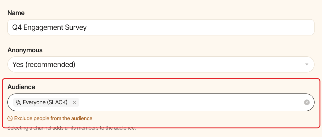 The General settings step, with the Audience field highlighted